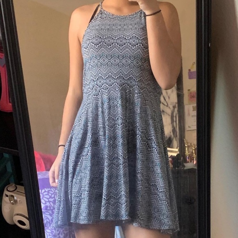 Aeropostale Blue Pattern Fit N Flare Halter Dress